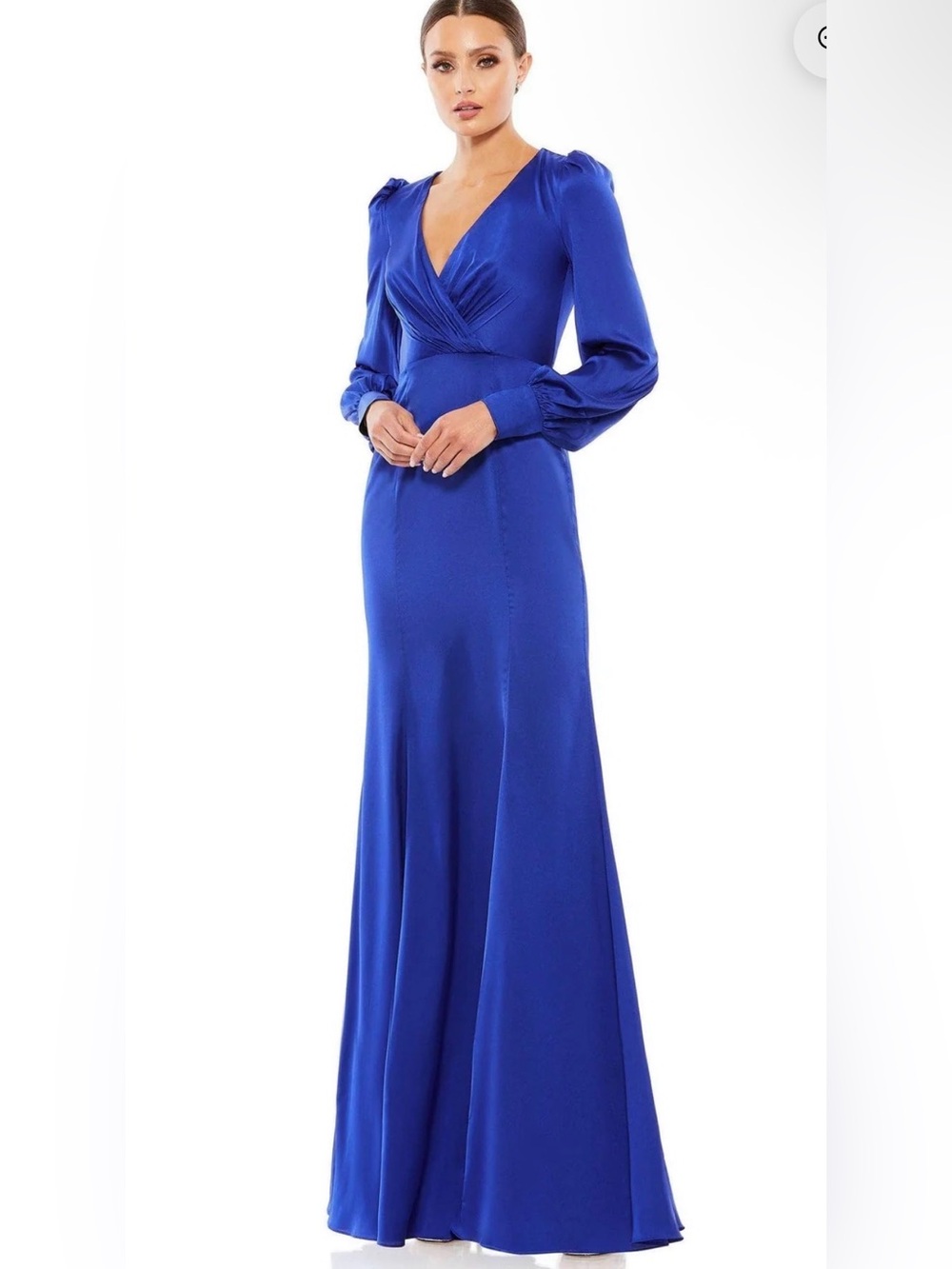 Mac Duggal Long Sleeve Formal Satin Dress Satin Fabric  55635 sz 8